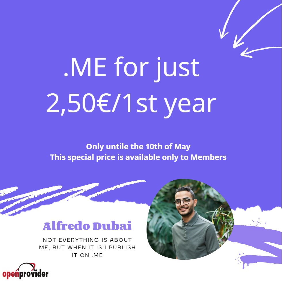 .me for just $2.50 for the first year, Members only.